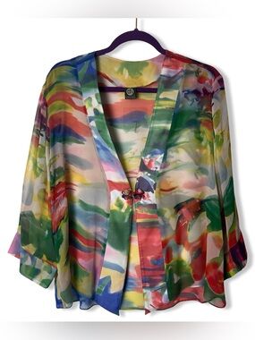 Cocoon House Women’s Silk Watercolor Abstract Jacket Multicolor Sz. L/XL